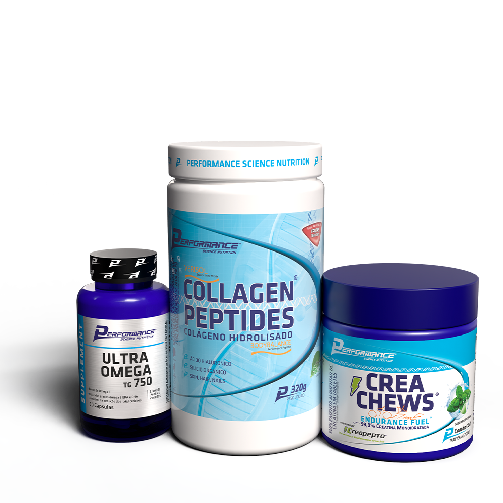 Kit Saúde e Longetividade CreaCrews + Collagen Peptides + Ultra Ômega TG 750 Energia Pele Saúde